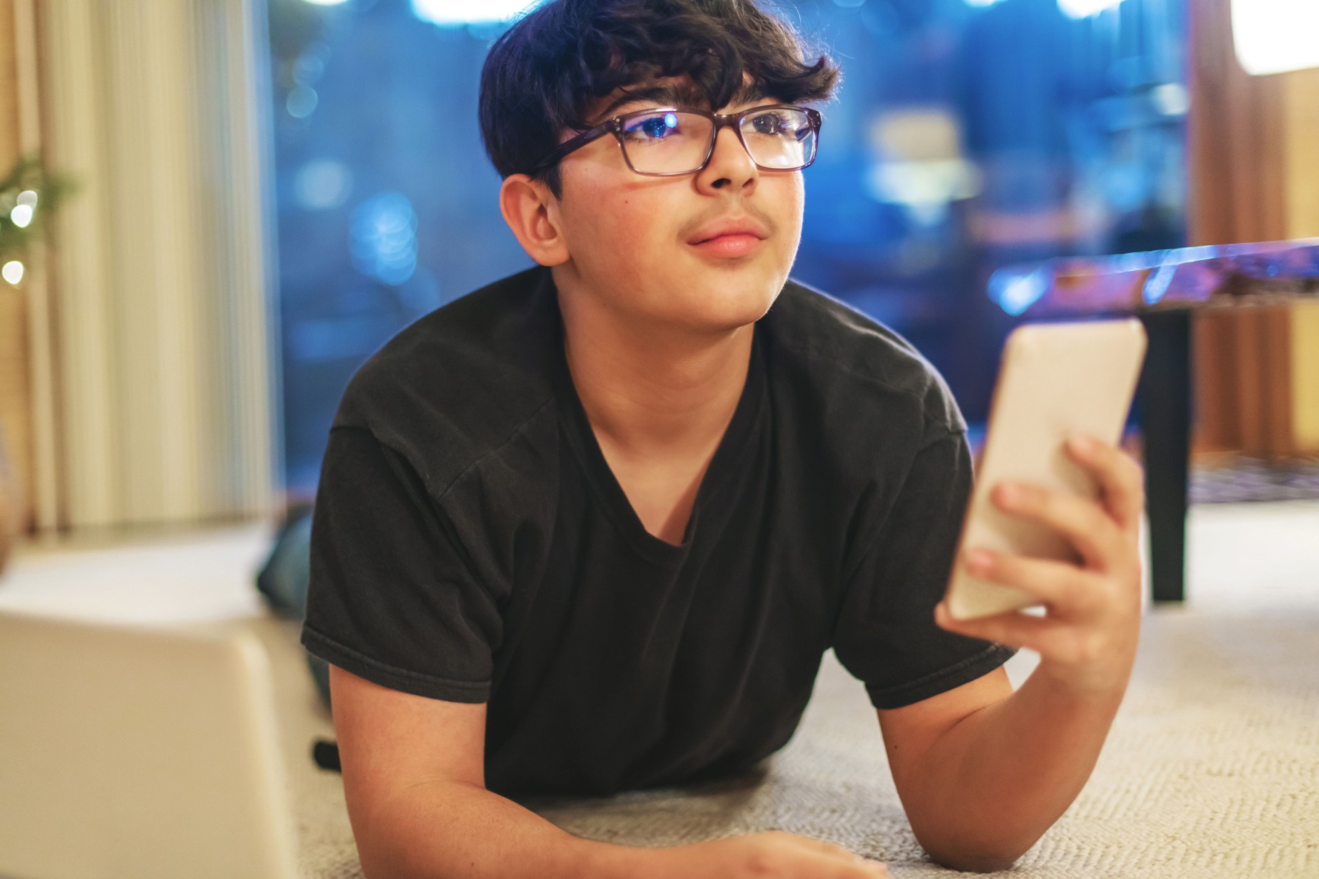 Male Adolescent High School Students at Home Working with Technology